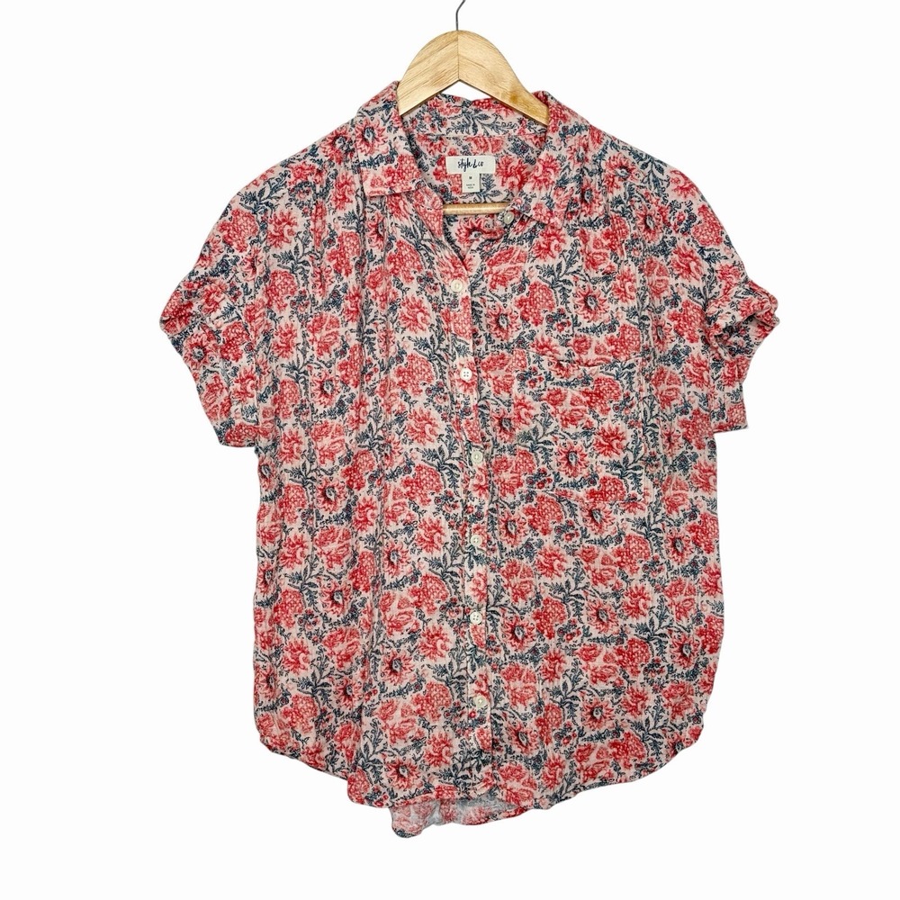 Floral Gauzy Shirt Pink Womens M Cotton Indie Cottagecore Boho Earthy Granola